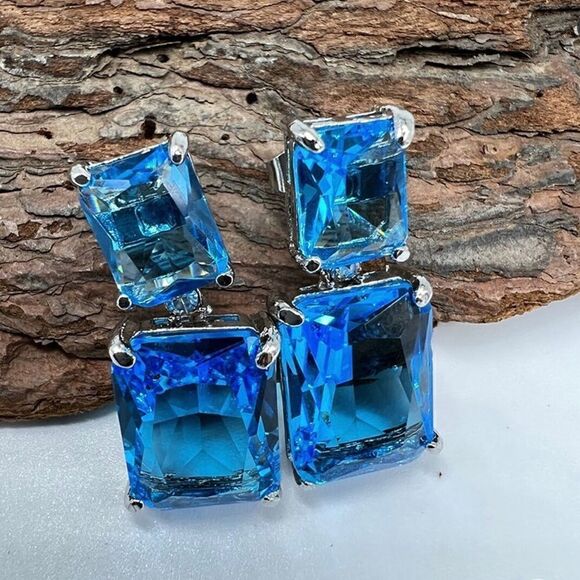 💫 New stunning sapphire square drop earrings 💫 - Picture 5 of 5